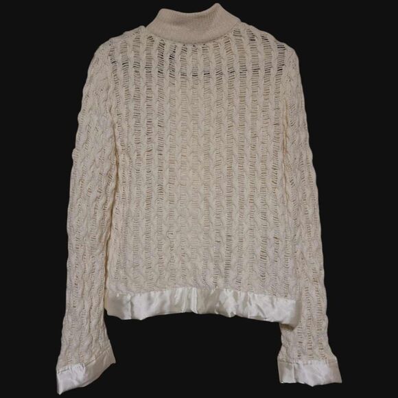 Moda International Sweater Wool Blend Eye Hook Closures Medium Cardigan White - Picture 2 of 4